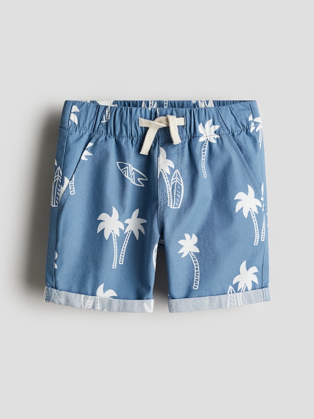 H&M Toddlers Palm-Print Drawstring Shorts in Blue